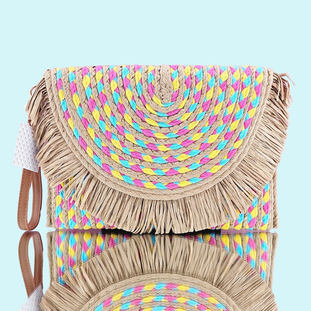 Lulla Collection Purse Salsa Clutch Multicolor Frayed Vacation Boho Colorful